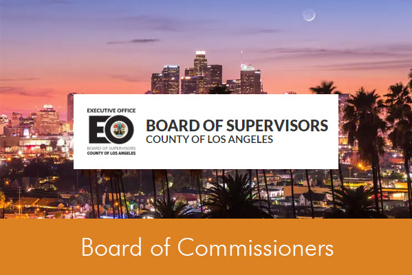 Los Angeles County Board of Supervisors banner with downtown skyline background