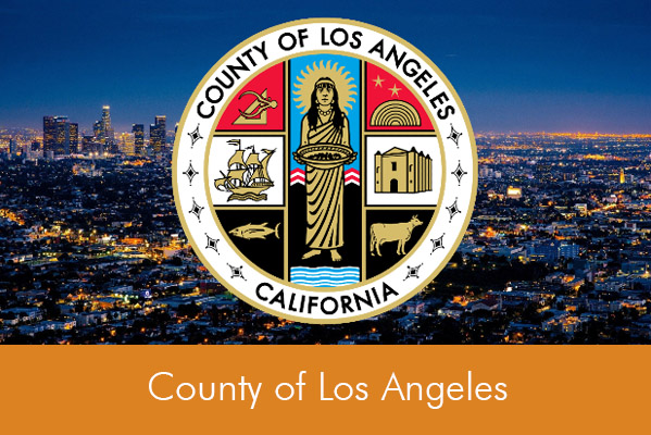 Los Angeles County Board of Supervisors banner with downtown skyline background